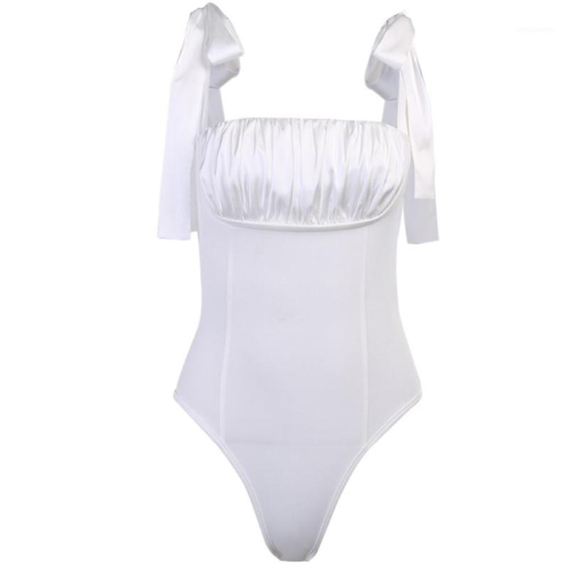 

Women' Jumpsuits & Rompers Women Summer Romper Solid Color Lace Up One-Piece Sleeveless Ruched Jumpsuit Body Top Sexy 2021 Bodysuits Street, White