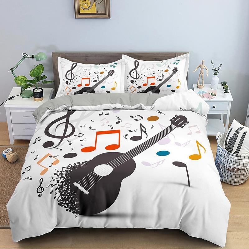 

New 3D Guitar Music Note Pattern Bedding Sets Duvet Cover Bed Linen Bedclothes /Queen/King Size Bed Room For Kids Bedding