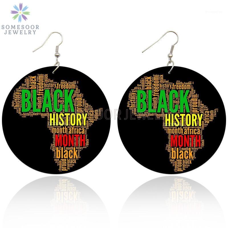 

SOMESOOR Black History African Month Map Design Wood Drop Earrings Double Sides Print Freedom Writings Dangle For Women Gifts1