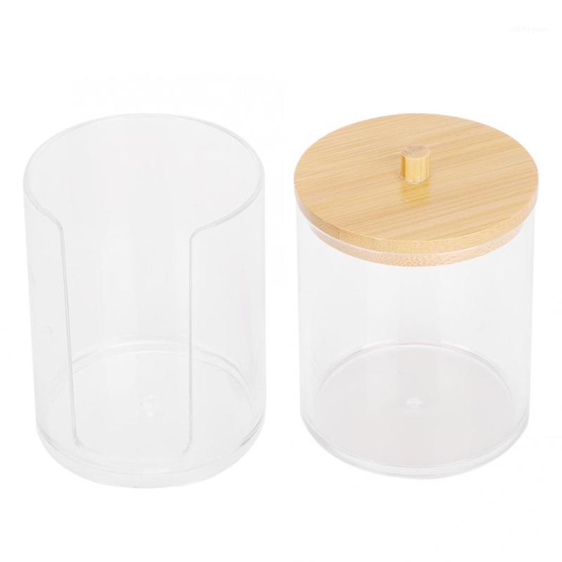 

Seasoning Box 2 in 1 Transparent Seasoning Jar Cotton Swab Storage Box Desktop Organizer with Bamboo Cover Seasonings Pot1
