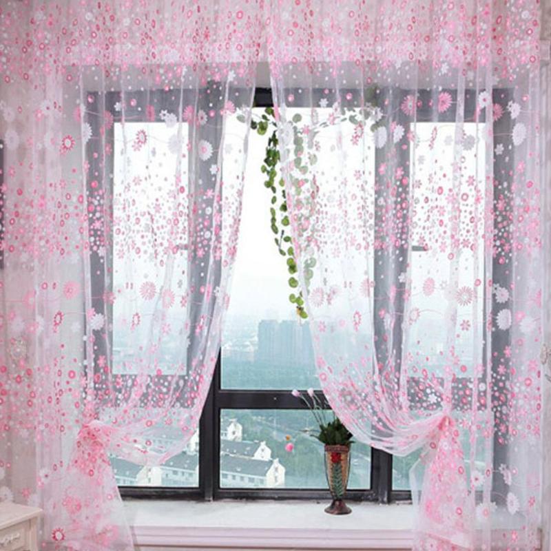 

100x200cm Floral Sheer Curtain Tulle Drape for Bedroom Living Room Balcony Window Decoration, Yellow