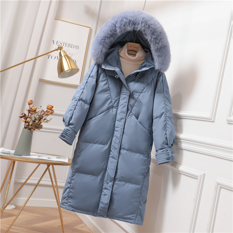 

2021 New Women Winter Artificial Feather with Hood Parka 90% of White Down Thick Hot Snow Coat 7IVV, Red