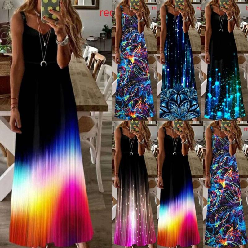 

Summer vogue new fund is recreational and easy 5 color glow-out print condole belt dress woman, Orange