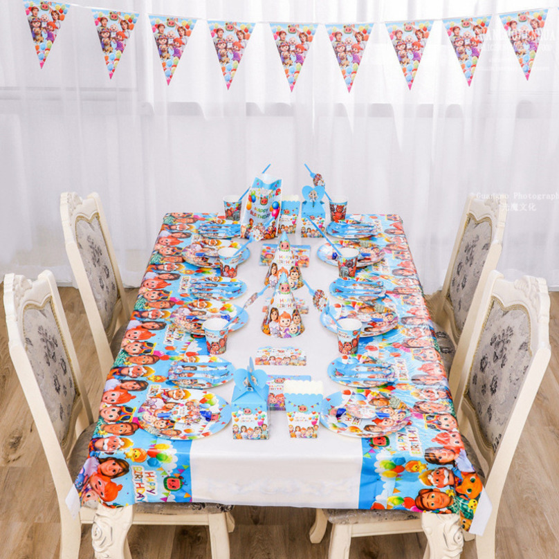 

16PCS/LOT CoComelon Tableware Kids 2021 Birthday Tablecloth Flag Balloon Cake Inserts Sets Baby Kids Birthday Party Supplies LY118D