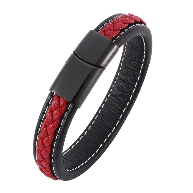 

Fashion Jewelry Bracelet of Men Women Woven Red Leather Bracelet Stainless Steel Magnetic Buckle Charm Bangle Gift BB0008