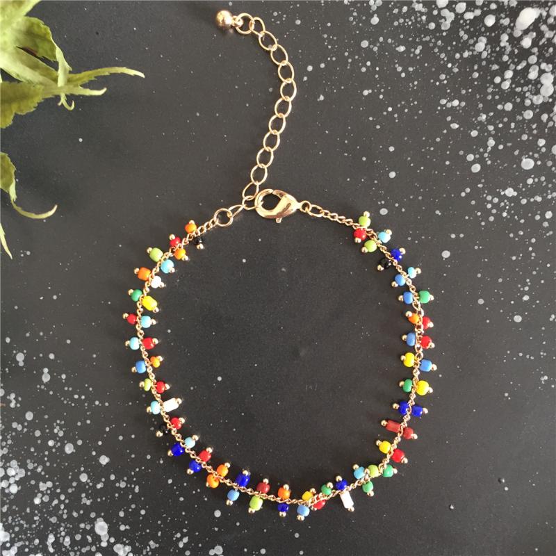 

CHIC WOMEN BRACELET OR ANKLET GOLD COLOR PLATING COLORFUL BEAD STRAND BRACELET ANKLET BOTH USE
