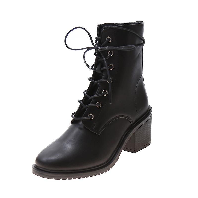 

Boots Female British Style Fashion All-Match Thick-Soled Autumn And Winter Plus Velvet Motorcycle Boots, Black