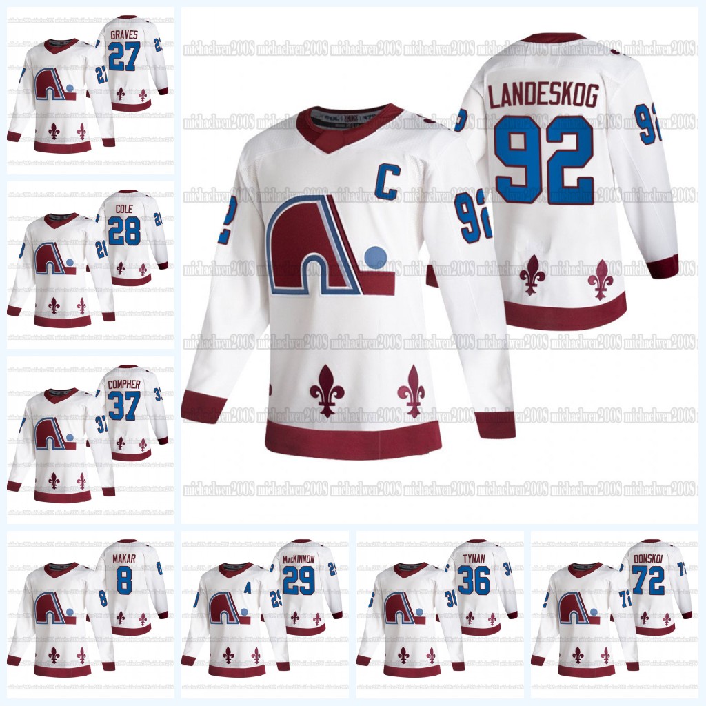 

Mackinnon Colorado Avalanche 2021 Reverse Retro Jerseys Nathan MacKinnon Nazem Kadri Gabriel Landeskog Ian Cole Ryan Graves Cale Makar, 8 cale makar