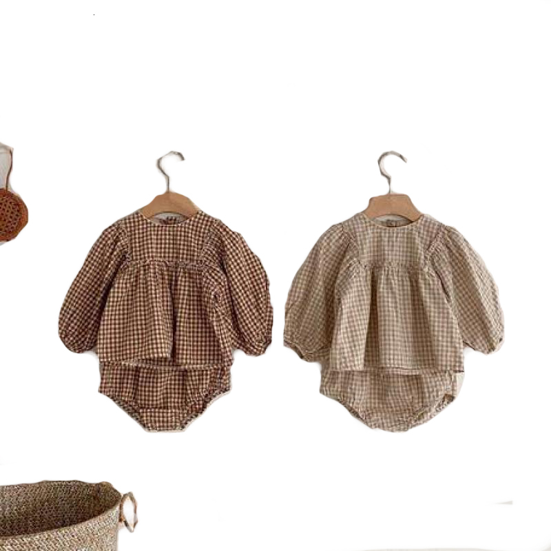 

2021 New Boys Girls Plaid Clothes Autumn Long Sleeve t Shirt Tops and Shorts Set Baby Clothing Suit Kids Outfits 6bxw, 7777apricot
