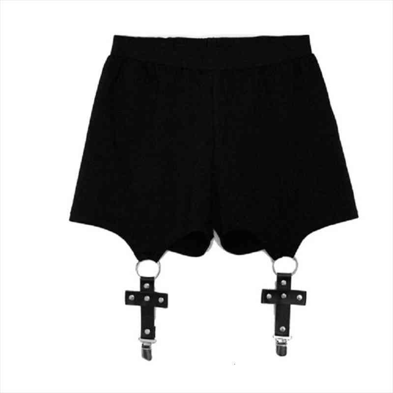 

Summer Punk Gothic Shorts Women Sexy Cross Ring Short Pants Summer Fashion Black Shorts Feminino, White;black