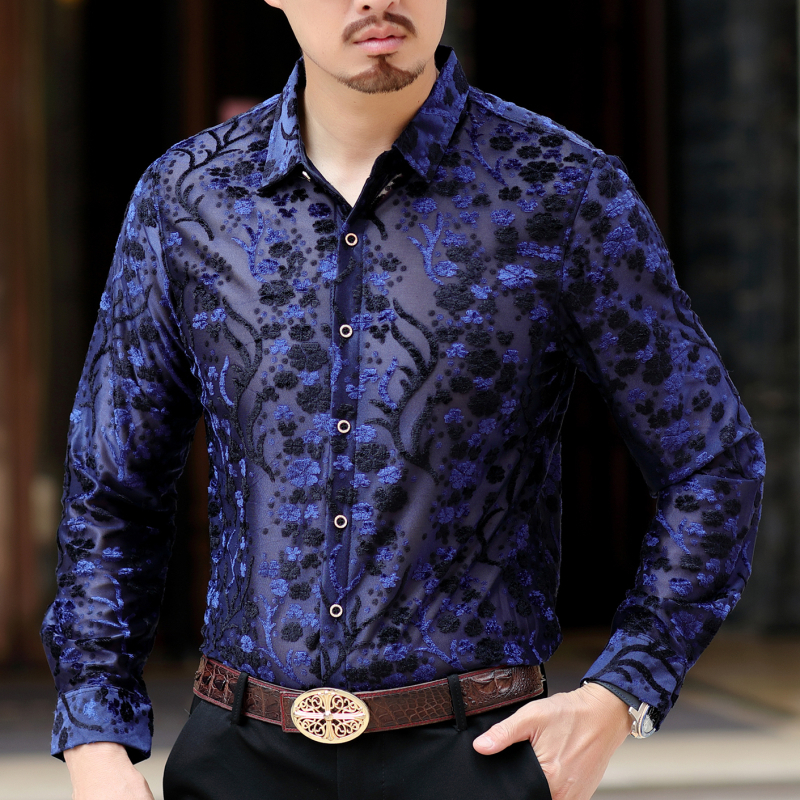 

2020 Through Men See Shirt Autumn Party Shirts of Dressed Hommanga Long Casual Casual, Transparent 6oxu, Black