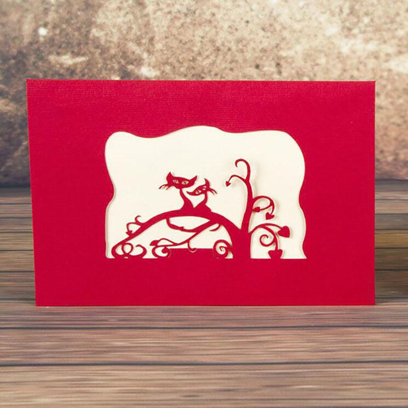 

3D Cute Little Cat Paper Invitation Greeting Cards Creative Thanksgiving Birthday Laser Cut Handmade With Envelope Kids Gift