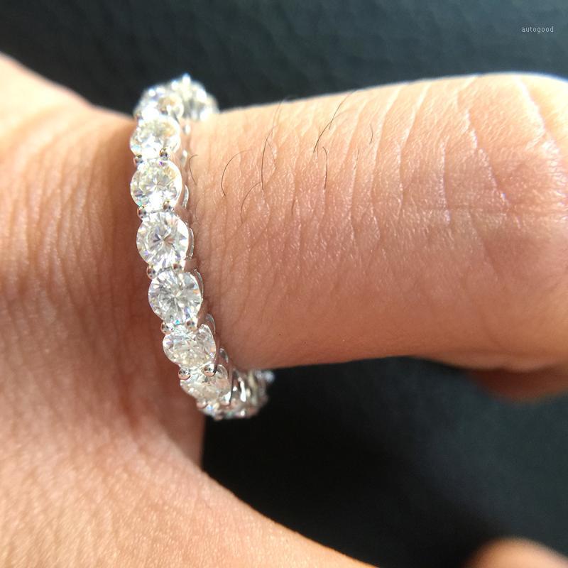 

Cluster Rings Solid 14K 585 White Gold 3mm F Color Engagement Ring Wedding Moissanite Full Eternity Diamond Band For Women1