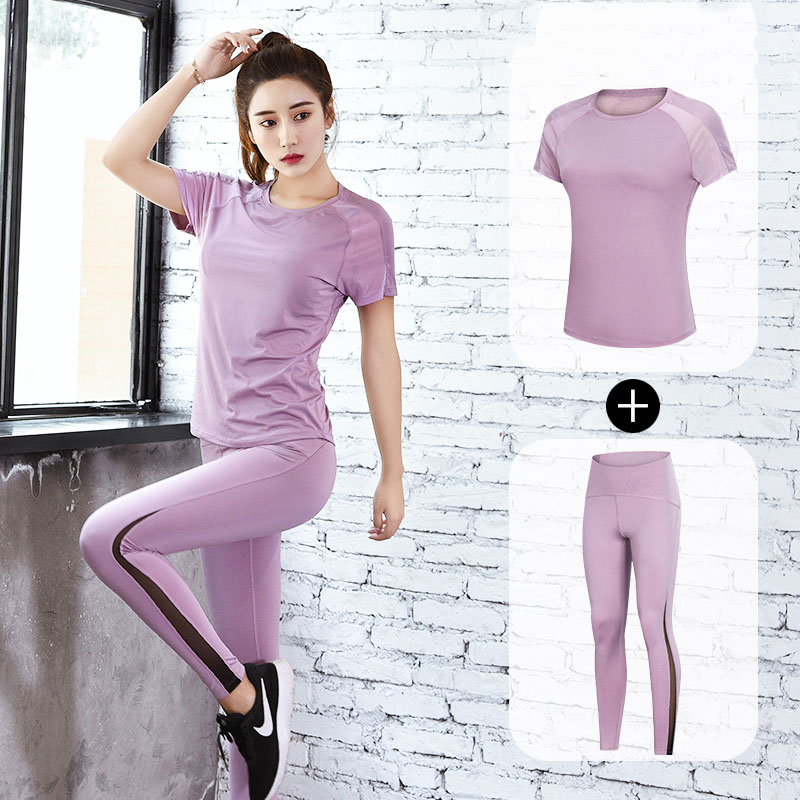 

Fitness yoga clothes ladies personal leisure gym quick-drying clothes indoor and outdoor sports two-piece suit four seasons running clothes, Pink pants + black clothes