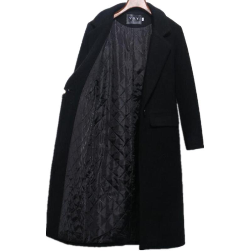 

plus size 3XL New 2020 Autumn Winter Women Wool Coats Medium Long Thicken Outwear Plus Cotton Woolen Overcoat, Black