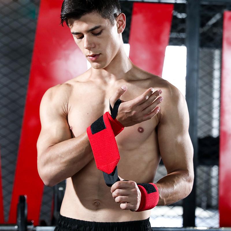 

Professional Thicken Wrap Weight Bracers Nylon Wristbands Sports Straps Wrist Support Protector Elastic Bandage Gym Home Fitness, Red