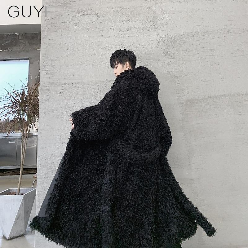 

Japan Style Streetwear High Street Trench Jackets Coats Long Hooded Cloak Men Belt Velvet Male Casual Overcoat Capes Steampunk, Black trench