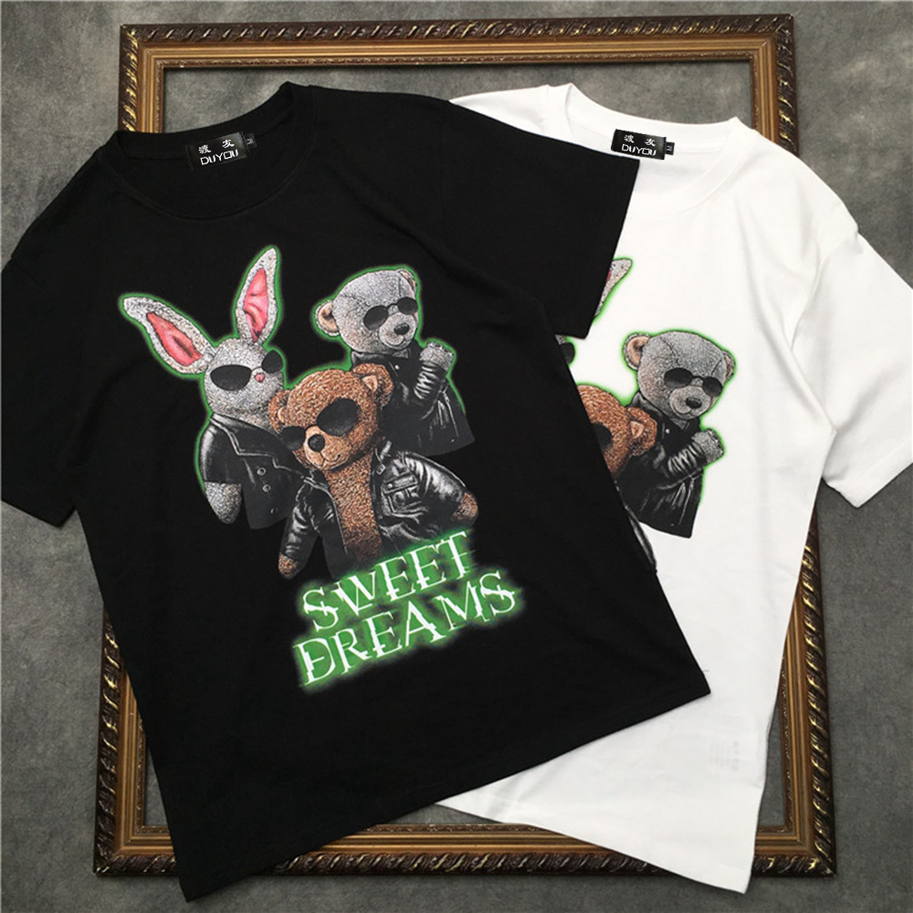 

Men' Short-sleeved T-shirt Sweet Dreams Bear Rabbit Pattern Women Shirts|streetwear 2191001653 Yca3, White