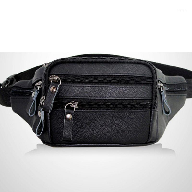 

Fashion men Waist Bag Casual cowhide Leather Chain Shoulder Bags Zipper Chest Waist Bags Travel Chest Bag male Fanny Pack1, Sky blue