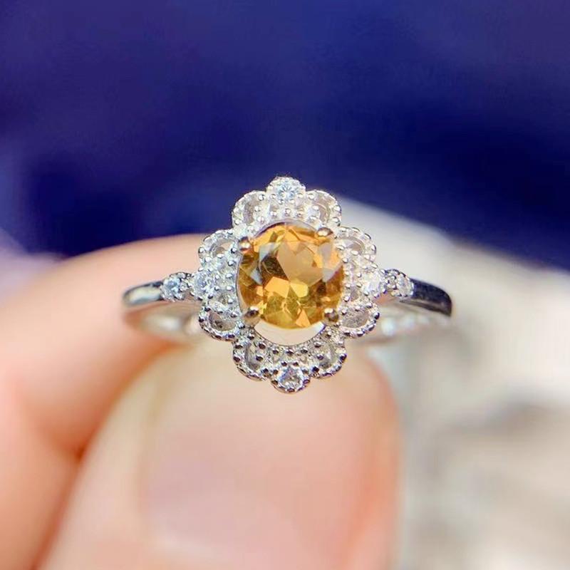 

Cluster Rings Natural Real Citrine Round Flower Ring Per Jewelry 925 Sterling Silver 6*6mm 0.5ct Gemstone Fine T214152, Golden;silver