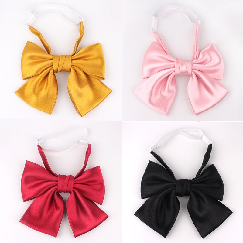 

Feminine Large Bowtie Solid Bow tie For Women Uniform Collar Butterfly Ladies Bow knot Adult Ties Cravats Girls Hair Bowties
