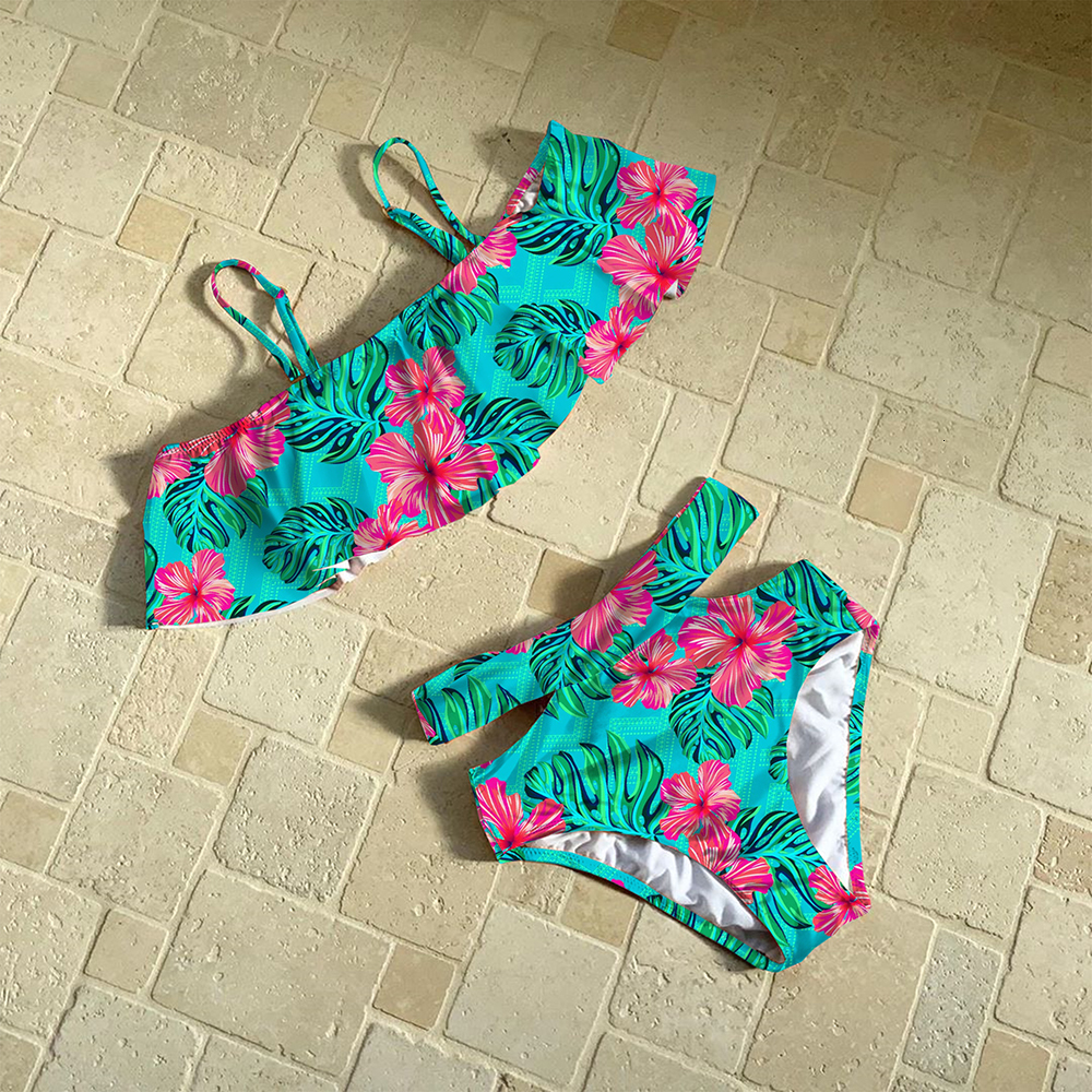 

New High Waist 2021 Off-shoulder Swimsuit Print Swimwear Women Ruffle Sexy Plus Size Bathing Suit Wrap Beach Wear Vktm, Tz19879b1