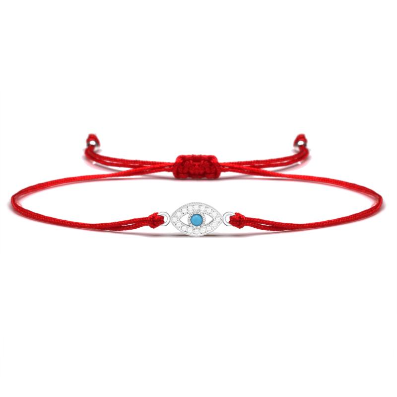 

White Cubic Zirconia Blue CZ Evil Eye Luck Copper Charm Bracelet Women Girl Rhodium Plated Red String Handmade Jewelry Present