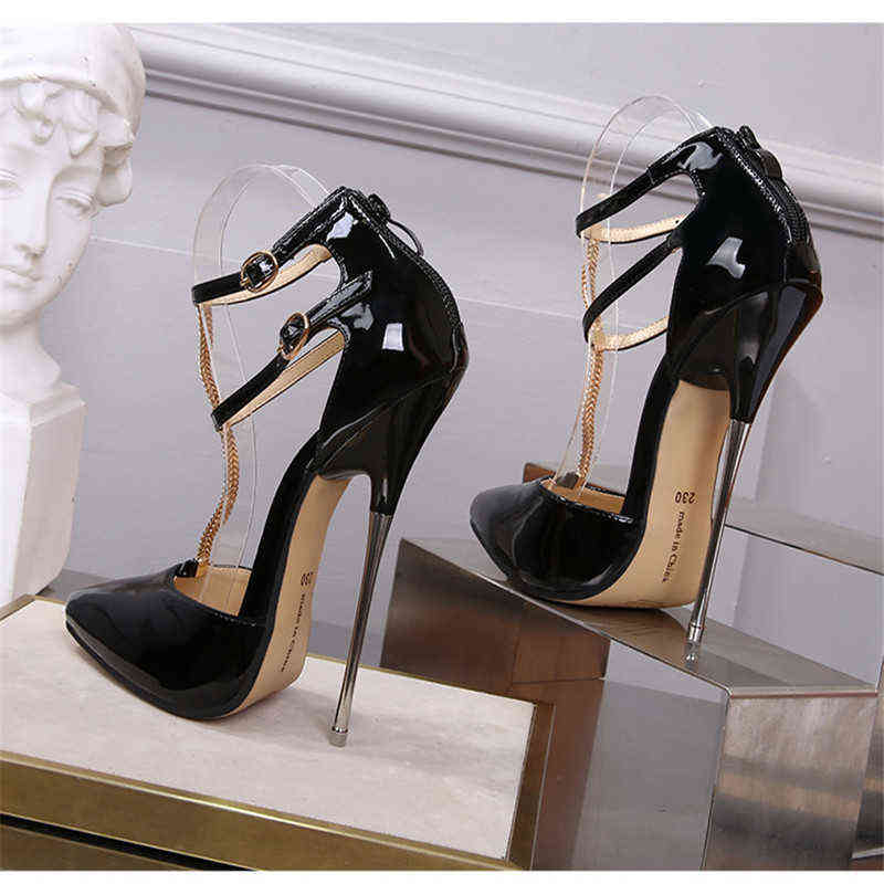 

Crossdresser shoes zapatos mujer 16cm thin heels Sandals women wedding Pumps Bridal Buckle Patent Leather Stiletto Drop shipping AA220301, 5cm