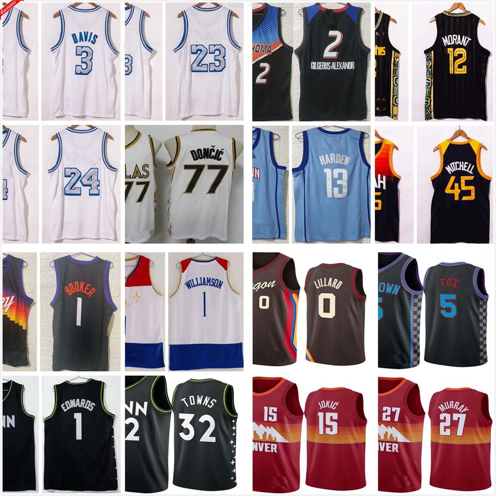 

NCAA 2021 City Ja Nikola Morant Jokic Jamal Donovan Murray Mitchell Luka Damian Doncic Lillard DeAaron Williamson Fox Basketball Jerseys, Black;red