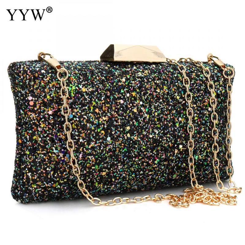 

YYW Wholesale Fashion Sequins Shoulder Clutch Bag Beautiful Party Handbags Evening Bag For Women Bolsa Feminina, Champagne