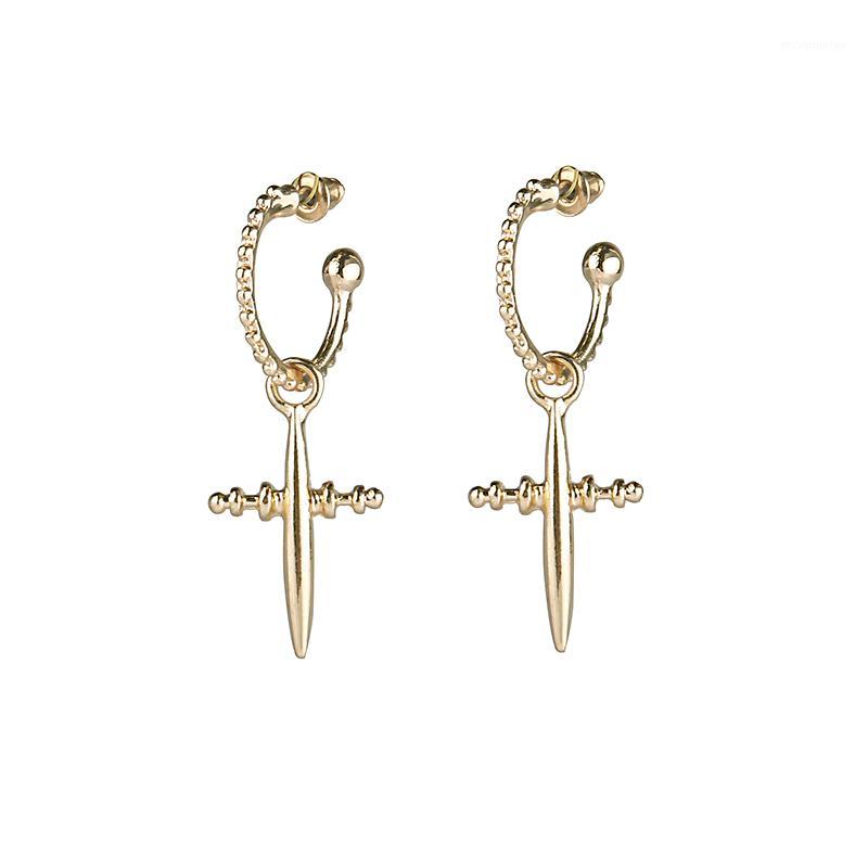 

whole saleLWONG Boho Chic Gold Silver Color Cross Hoop Earrings For Women Hanging Cross Charms Earring Small Hoops Minimalist Jewelry Gift1