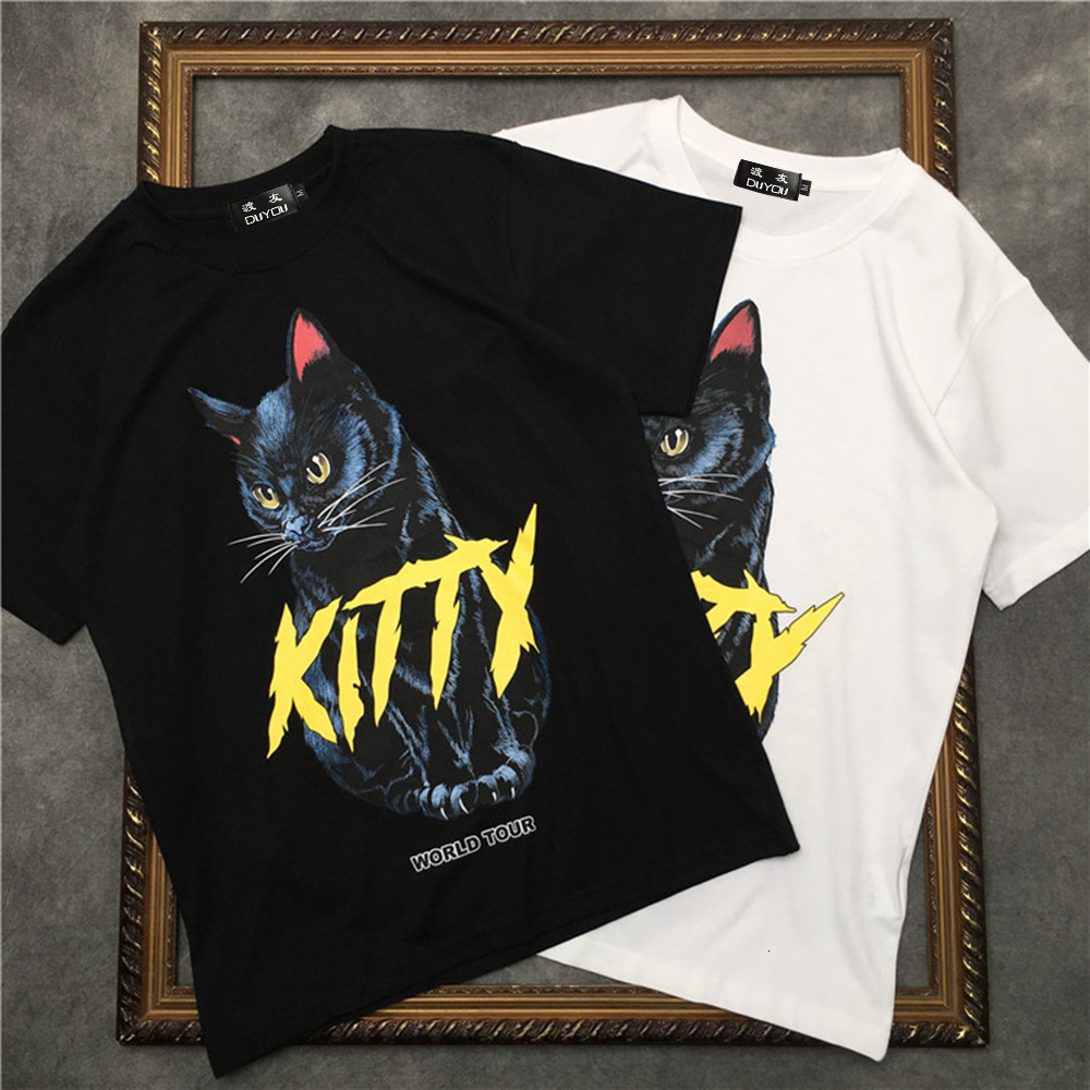 

Men's Short-sleeved T-shirt World Tour Black Cat Pattern Women Shirts|streetwear 2191001651 Ov4h, White