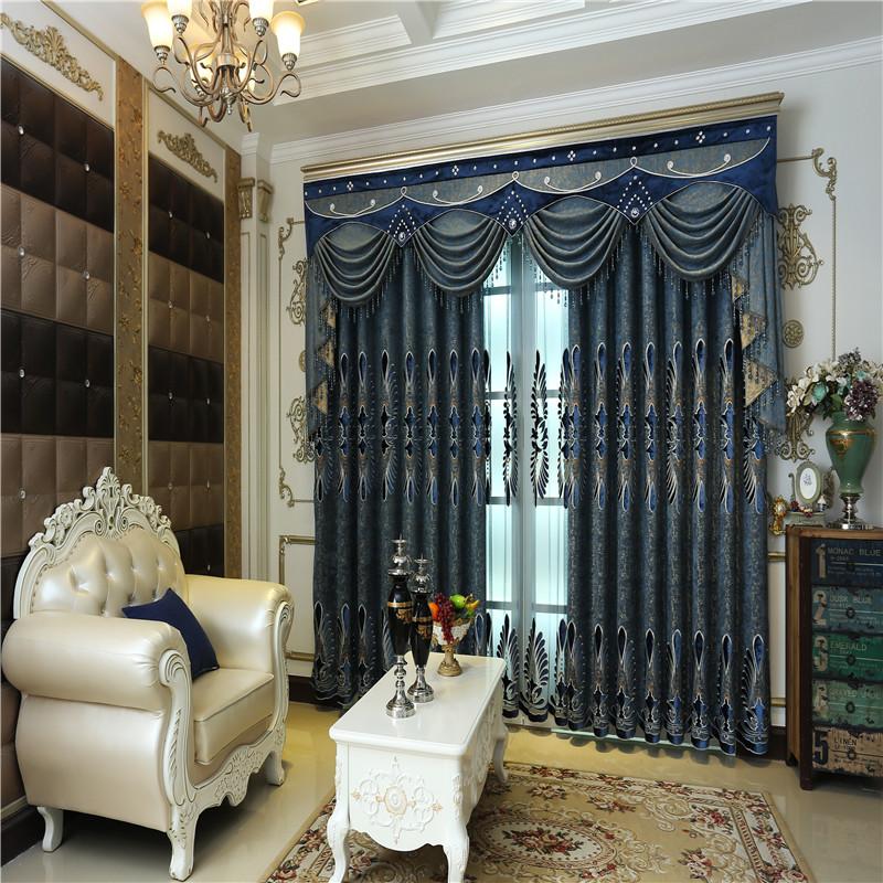 

European Embroidery Curtain Thickened Finished Curtain Living Room Bedroom-Duty Light-Blocking Window Shades Supporting Yarn, Tulle