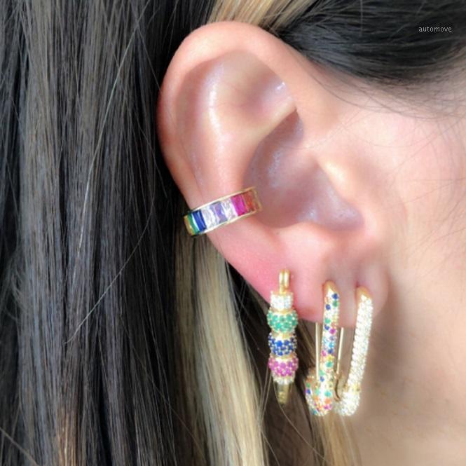 

Gold filled fashion gorgeous women jewelry trendy micro pave colorful pink cz safety pin stud earring1