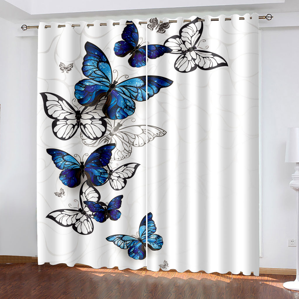 

Beautiful Photo Fashion Customized 3D Curtain blue butterfly curtains 3D Blackout Window Curtains For Living Room
