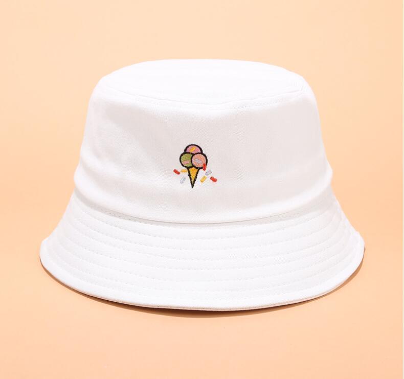 

2020 Creative Embroidery Bucket Hat Unisex Cute cream bob Cap Hip Hop Gorros Men Summer Caps Panama Fishing Bucket Hat, White