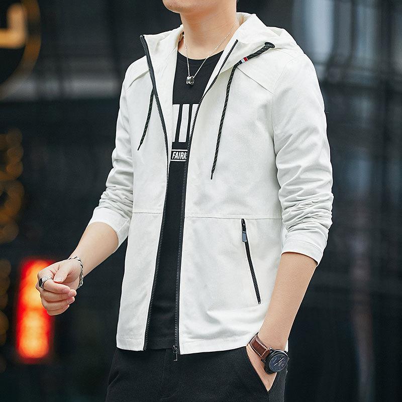 

2021 Spring New Men's Slim-Fit Hood Handsome Casual Jacket Teenagers Solid Color Stitching Thin Jacket, Black