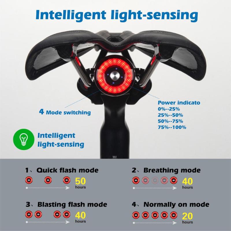 

ANTUSI Bicycle Smart Auto Brake Sensing Light IPx6 Waterproof LED Charging Cycling Taillight Bike Rear Light Accessories Q5