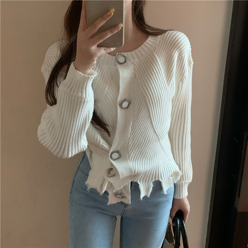

2021 New 2 colours Autumn winter Korean style knitted womens manga long buttons cardigans women (r99439) F6LI, White