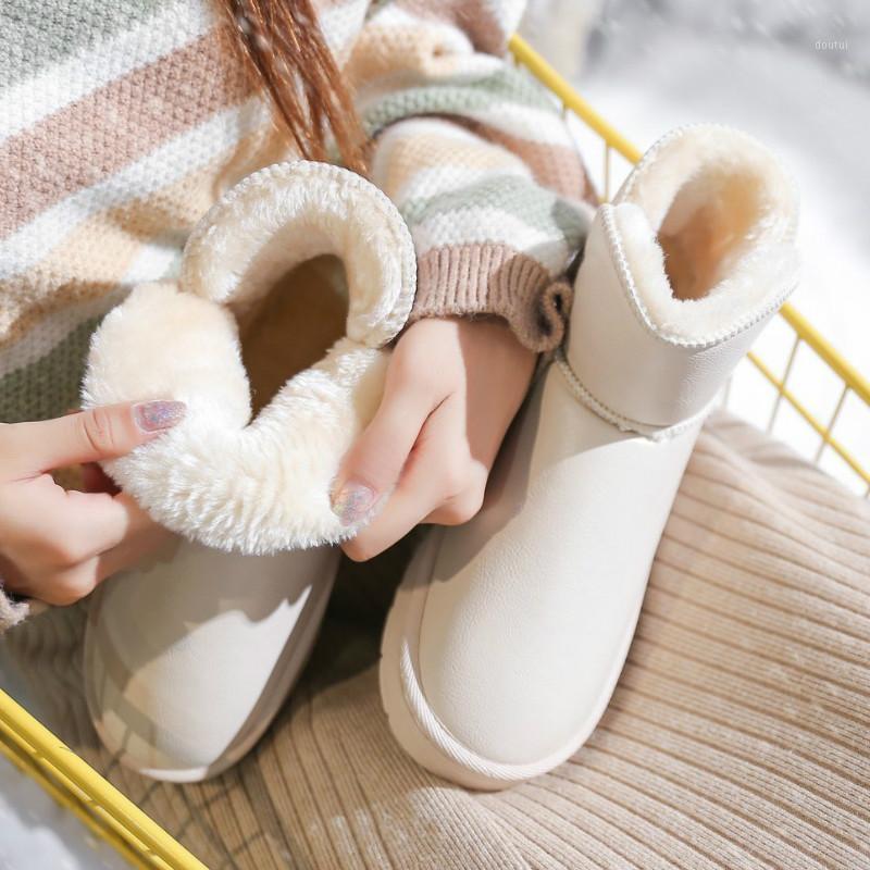 

2020 Hot New Brand Winter Womens Boots Plush Warm Snow Boots Ladies Flat Shoes Women Female Solid Color Sweet Leather Booties1, Creamy-white