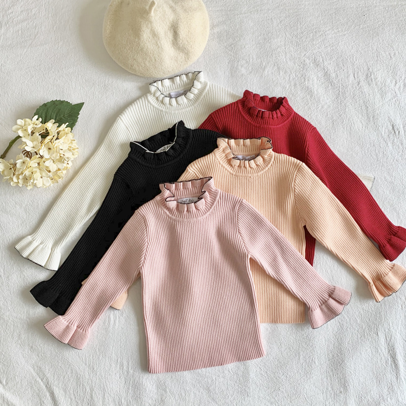 

2021 Spring New Cotton Children's Clothing Long Sleeve Girls Knitted Sweater Blouse Kids Bottoming Tops 5ath, White