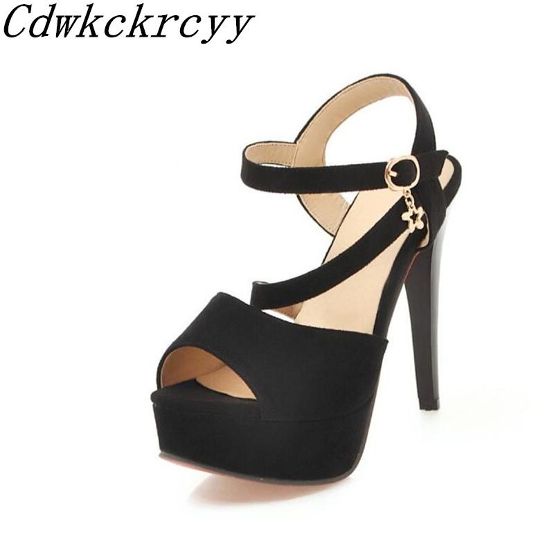 

Summer New pattern fashion black sexy Super high heel Fish mouth Women sandals Thick bottom Waterproof temperament Sandals 34-43