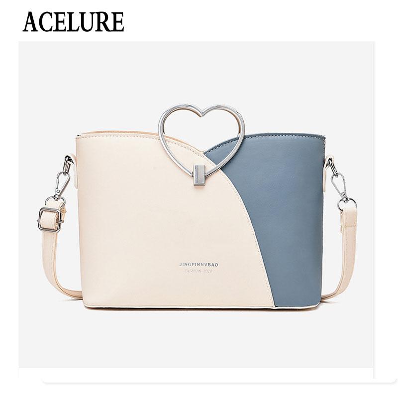 

ACELURE Patchwork PU Leather Shoulder Crossbody Bags for Women Metal Heart Handle Handbags Elegant Ladies Fashion Messenger Bags, Black
