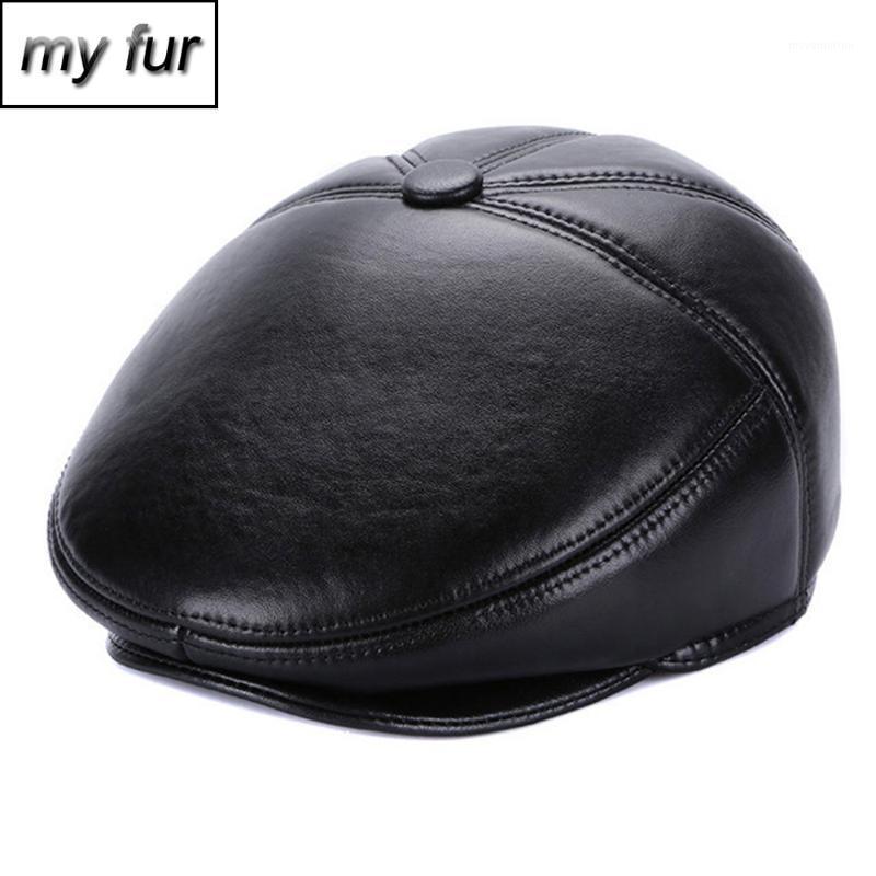 

Hot Sale Casual Men Real Sheepskin Leather Berets Hats Winter Warm Male Real Leather Caps Natural Earflap Outdoor Hat1, Black