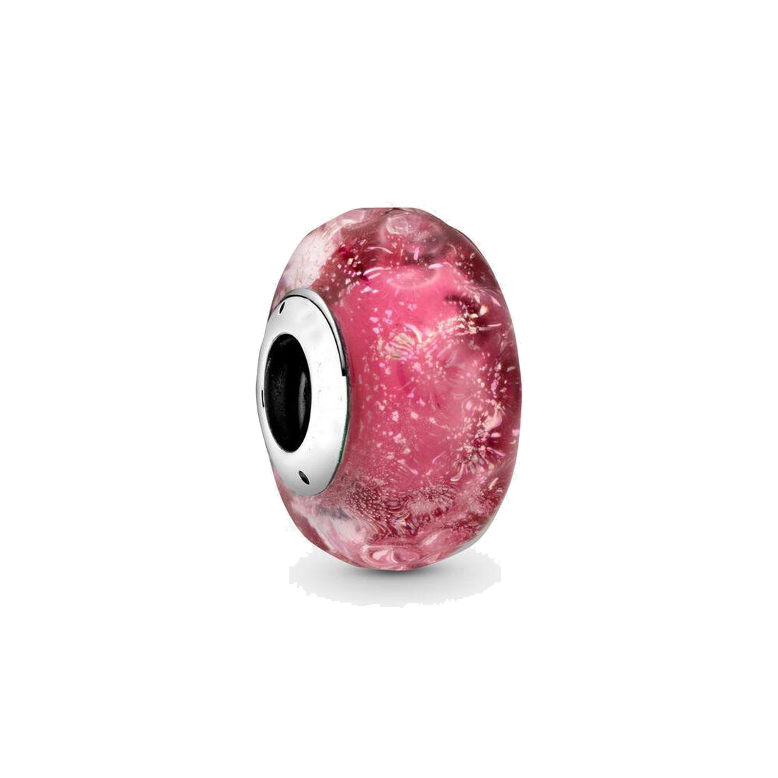 

Fine jewelry Authentic 925 Sterling Silver Bead Fit Pandora Charm Bracelets Wavy Fancy Pink Murano Glass Charms Safety Chain Pendant DIY beads, Bronze;silver