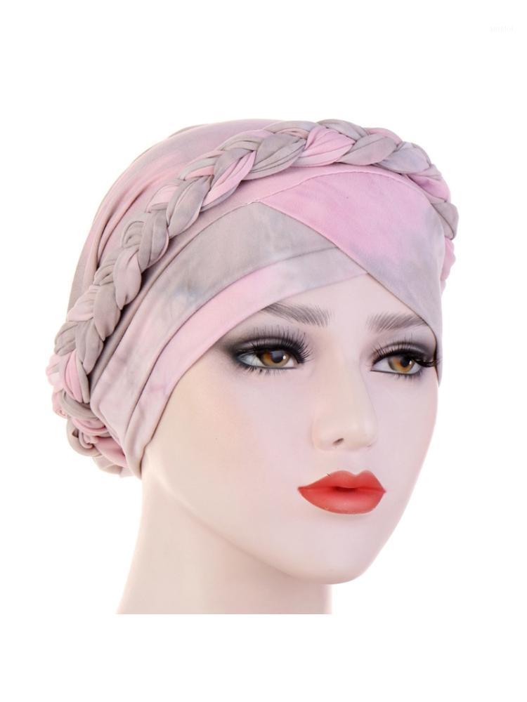 

Women Boho Pre-Tied Turban Hat Twisted Braided Hair Cover Wrap Muslim Gradient Tie-Dye Print Hair Loss Chemo Cap1