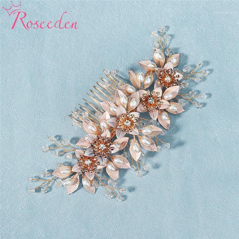 

Charming Crystal Floral Bride Headpiece Women Gold Bridal Hair Comb Handmade Wedding Accessories RE4033 Clips & Barrettes, Golden;silver
