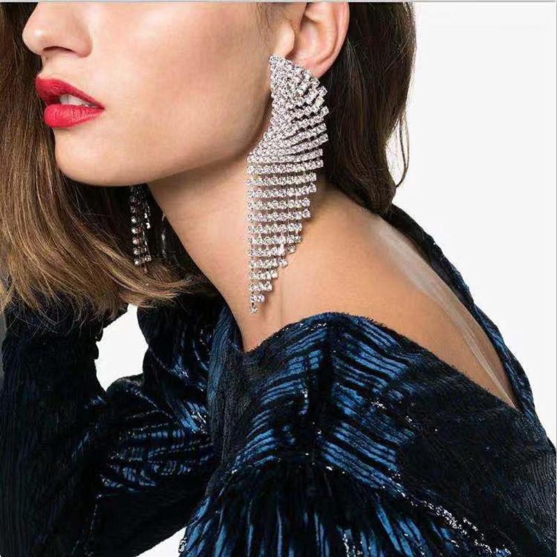 

Irregular Shiny Rhinestone Tassel Dangle Earrings Jewelry Hot Sale Women Evening Dress Statement Earrings Accessories1
