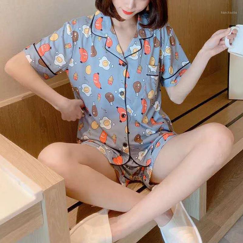 

2020 New Arrivals Two Pieces Sweet Pajamas Summer Clothes For Women Fashion Clothes Loose Set Women Cute Print Sleepwear1, 9912