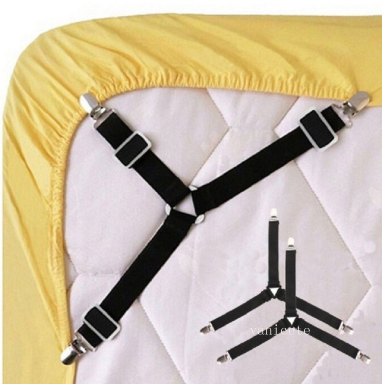 

4pcs /lot Adjustable Hangers Triangle Elastic Suspenders Gripper Belt Bed Sheet Fasteners Mattress Covers Sofa Cushion Strap Clip T2I53336